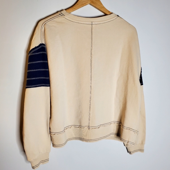 Pilcro Star Patch Ivory & Blue Oversized terrycloth sweatshirt Size XS NWT - Picture 3 of 11